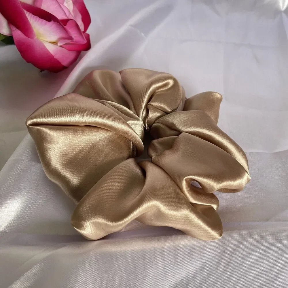 New Women Brown Satin Scrunchie Single Hair Tie Large
